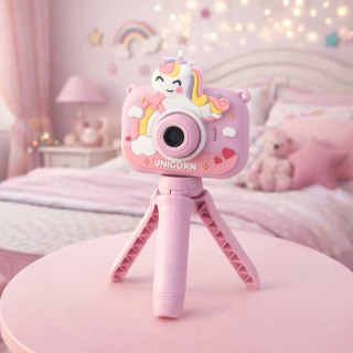 Aparat fotograficzny cyfrowy dla dzieci na statywie jednorożec fioletowy