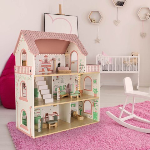 Domek dla lalek drewniany LULILO Peonio 70cm LED róż