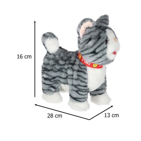 Kotek interaktywny na smyczy miauczy chodzi rusza ogonem szary