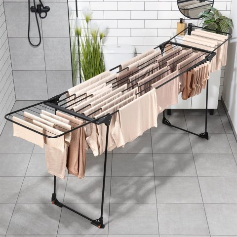 Suszarka XXL na Pranie Ubrania Metalowa Czarna Składana VILDE 204-260 cm