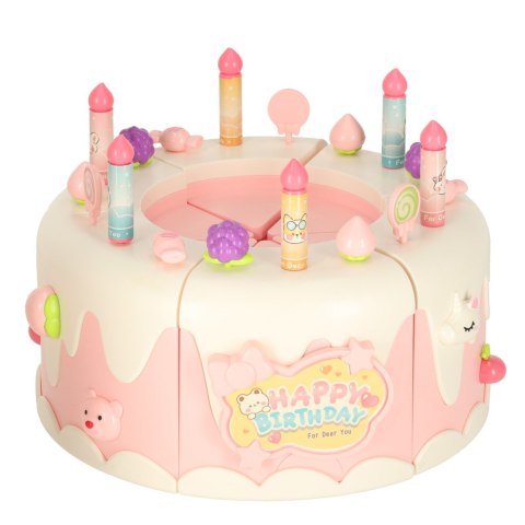 Tort urodzinowy piętrowy do krojenia na rzepy muzyka światła kuchnia 16 elementów różowy