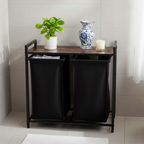 Kosz na pranie bieliznę 2 komory z półką blatem pojemnik loft 80l